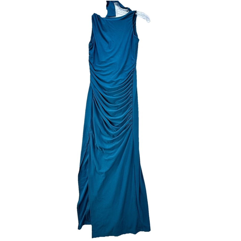 NEW Hello Molly Teal Tie Around Neck Side Slit Midi Dress Size XS Fitted Bodycon